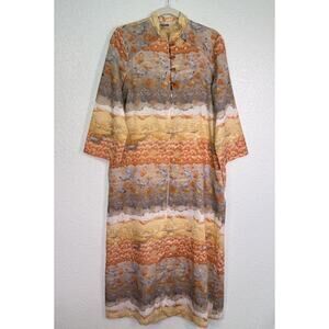 Vintage Loungees Dress Womens 12 Scenic Bird Floral Kaftan Maxi Boho Housecoat